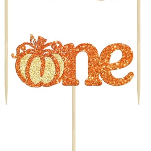 24 “One” First Birthday Glittery Pumpkin Cupcake Toppers October Fall Halloween - Picture 1 of 3